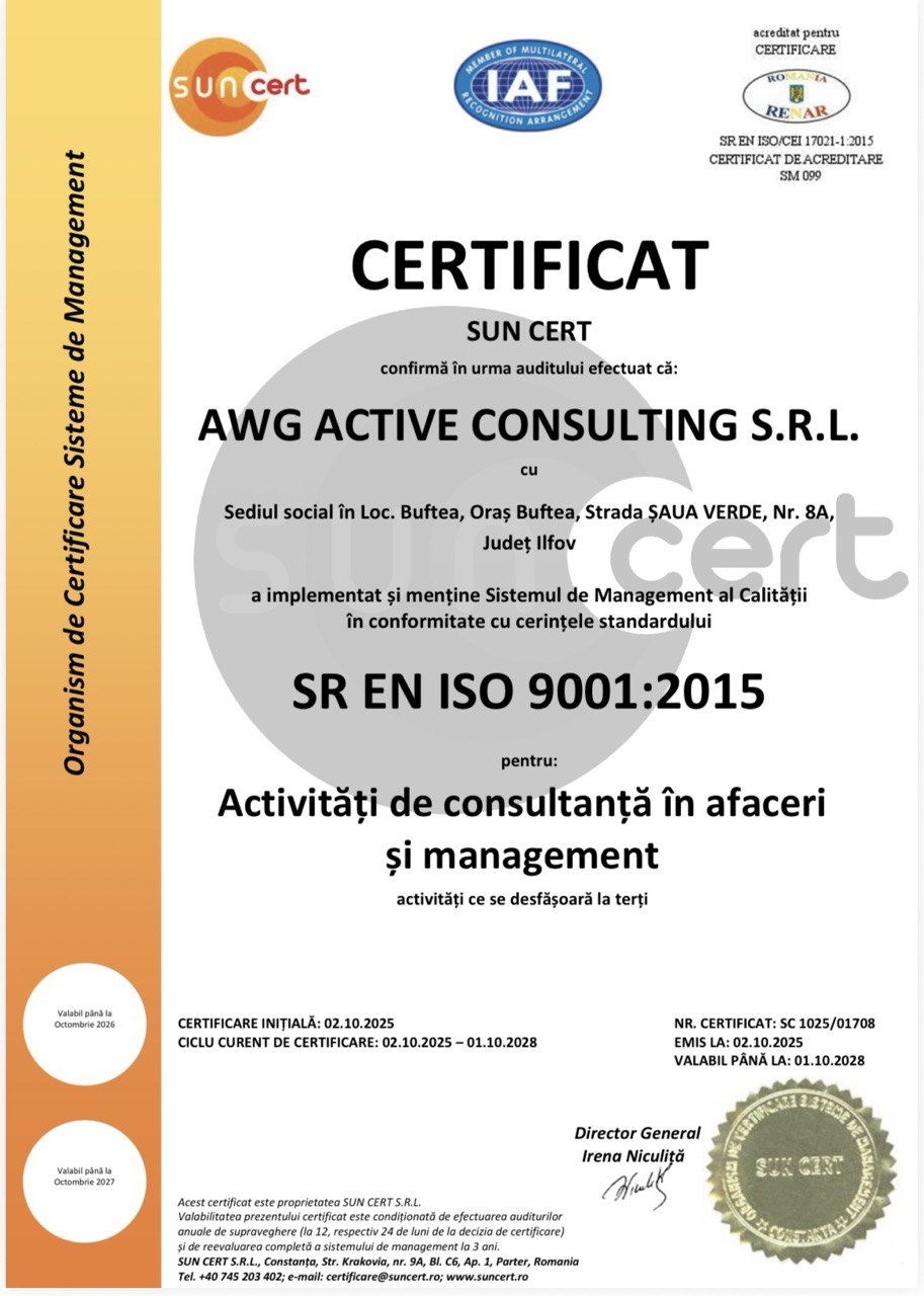 Certificat ISO 9001 AWG Consulting